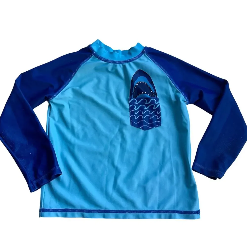 Andy & Evan Boys Blue Shark Pocket Rashguard - 3T